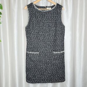 Max Studio Tweed Black White Sleeveless Pocket Fringe Dress Mini XL Classic New